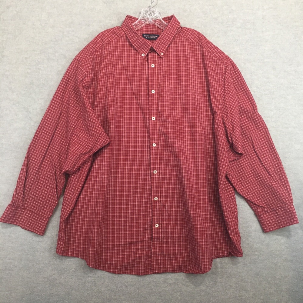 Roundtree Yorke 3XB Red Plaid Button-Down Shirt 100% Cotton Long Sleeves EUC